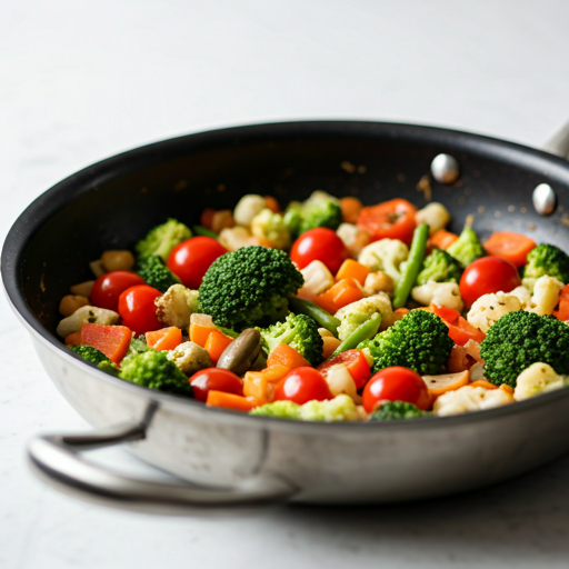 Stainless steel skillet with vegetables